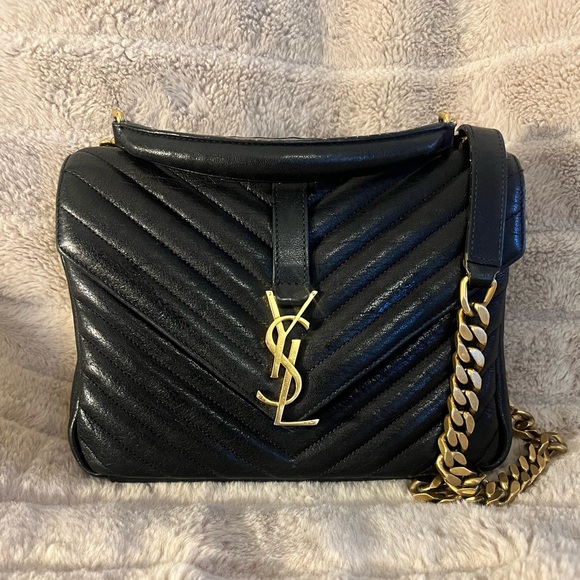 Yves Saint Laurent Handbags - Saint Laurent Black Quilted Leather Shoulder Bag with Gold Hardware